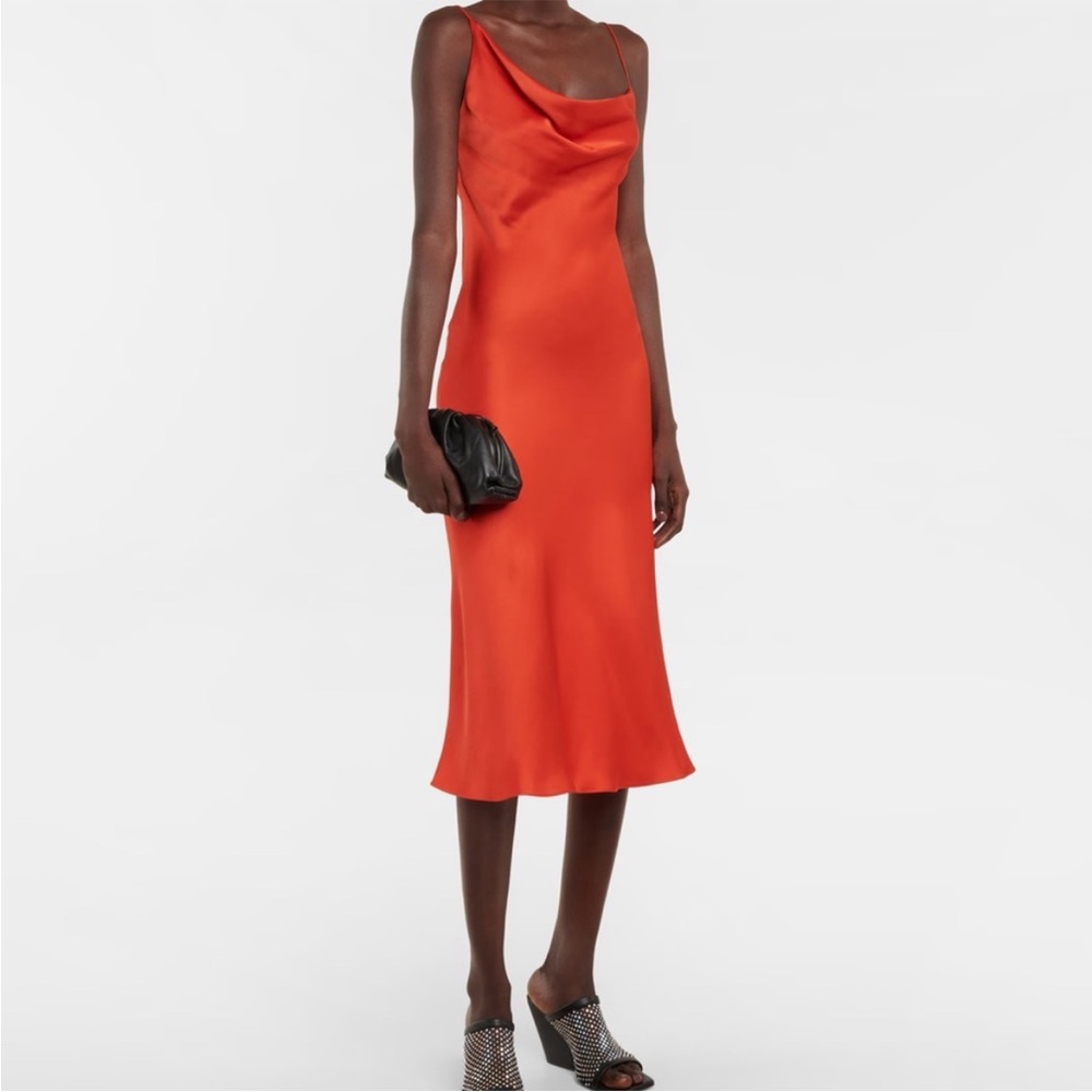 STELLA MCCARTNEY SLIP DRESS W/COWL NECK & SPAGHETTI STAPS IN BURNT ORANGE RED